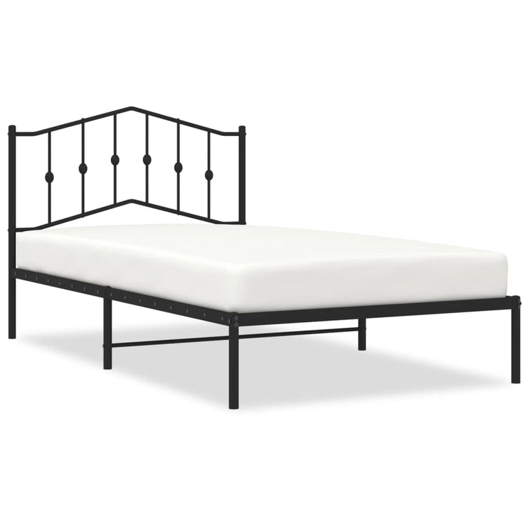 Bedframe met hoofdbord metaal zwart 107x203 cm