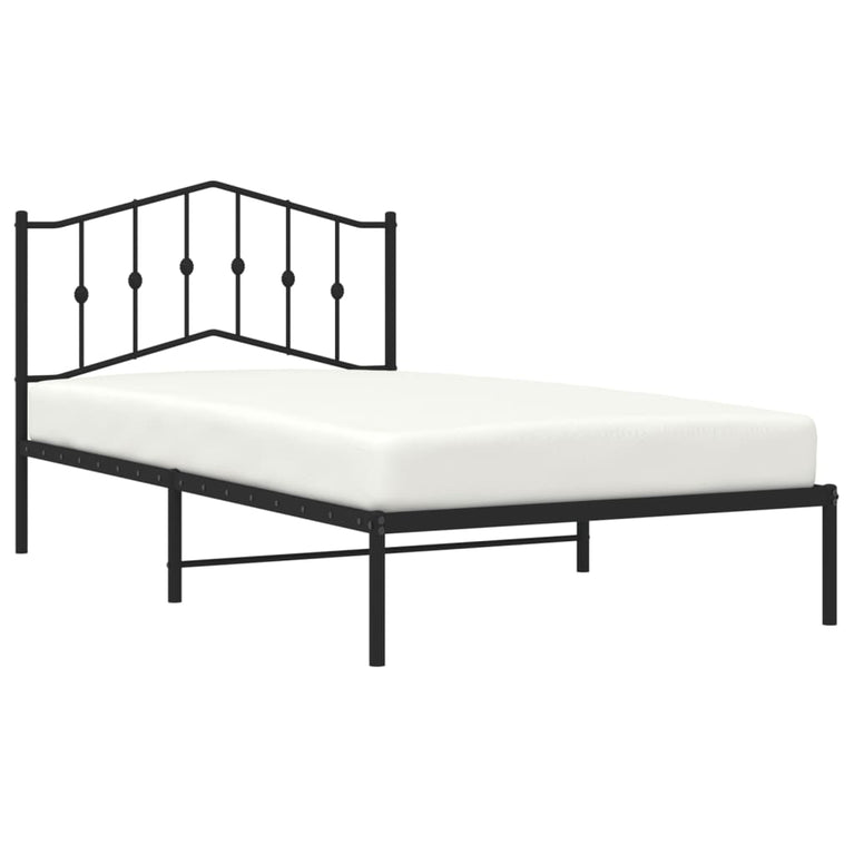 Bedframe met hoofdbord metaal zwart 107x203 cm