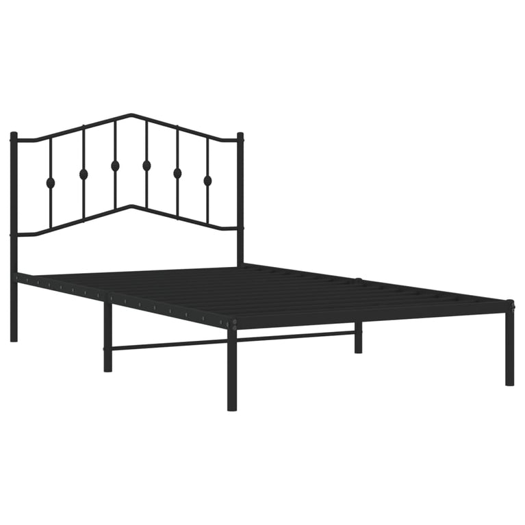 Bedframe met hoofdbord metaal zwart 107x203 cm