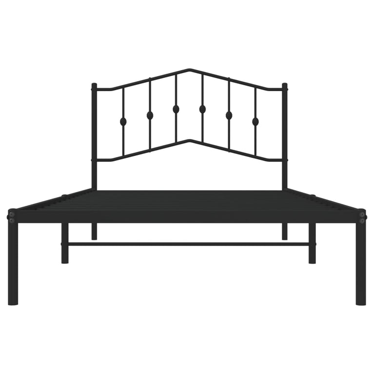 Bedframe met hoofdbord metaal zwart 107x203 cm