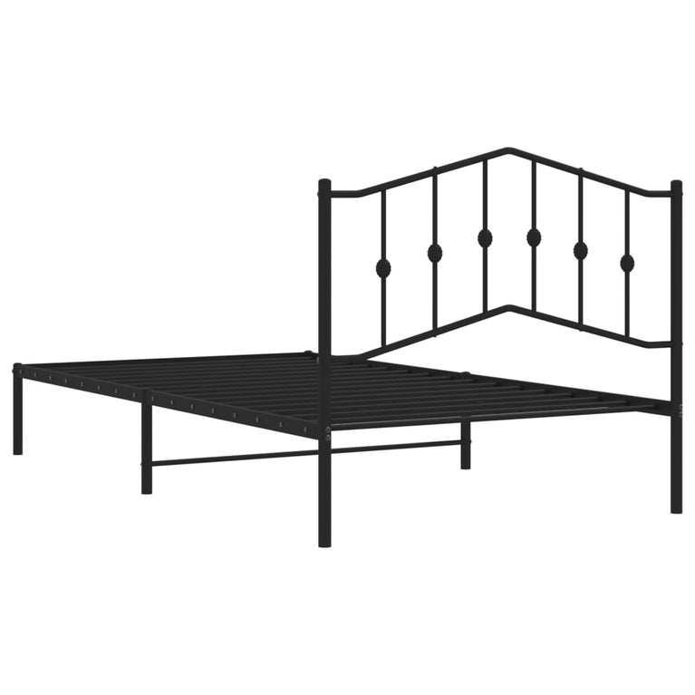 Bedframe met hoofdbord metaal zwart 107x203 cm