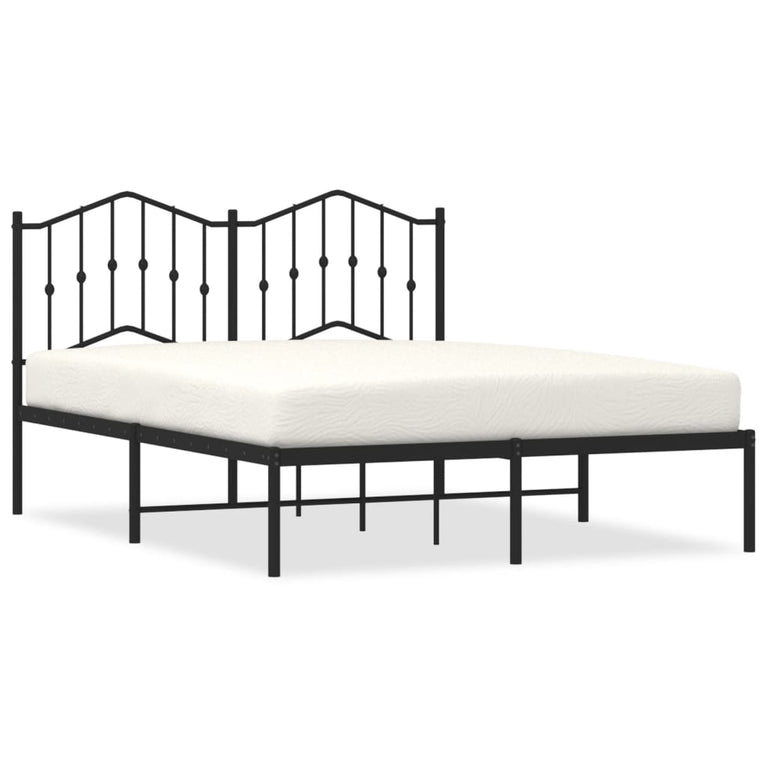 Bedframe met hoofdbord metaal zwart 135x190 cm