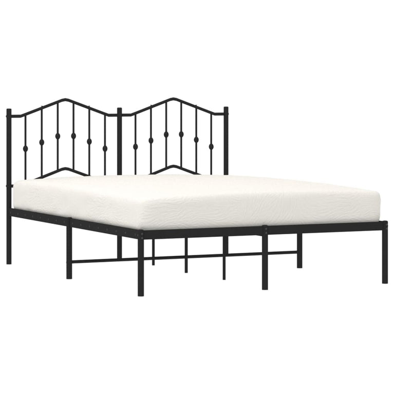 Bedframe met hoofdbord metaal zwart 135x190 cm