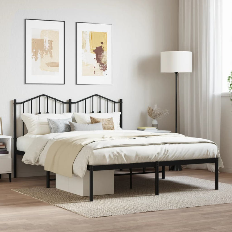 Bedframe met hoofdbord metaal zwart 135x190 cm