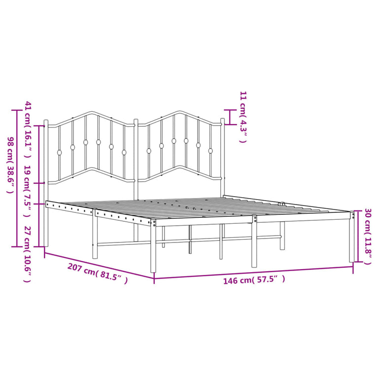 Bedframe met hoofdbord metaal zwart 140x200 cm