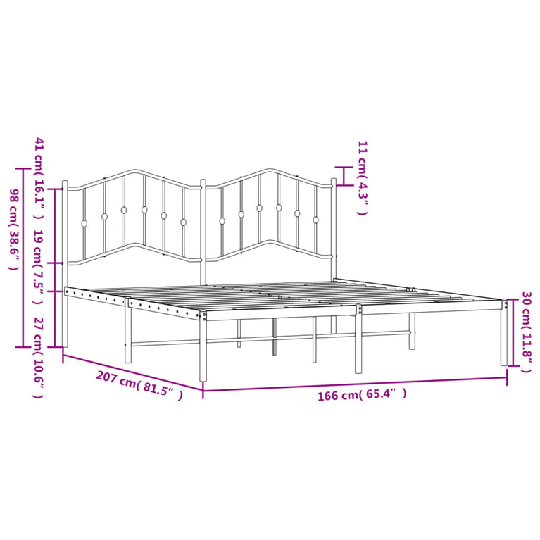Bedframe met hoofdbord metaal zwart 160x200 cm