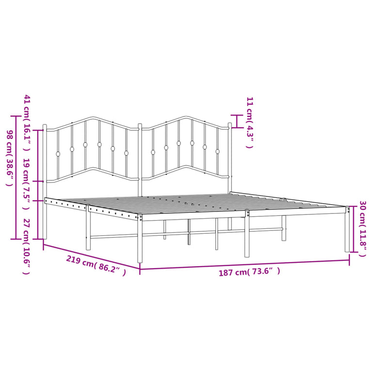 Bedframe met hoofdbord metaal zwart 183x213 cm