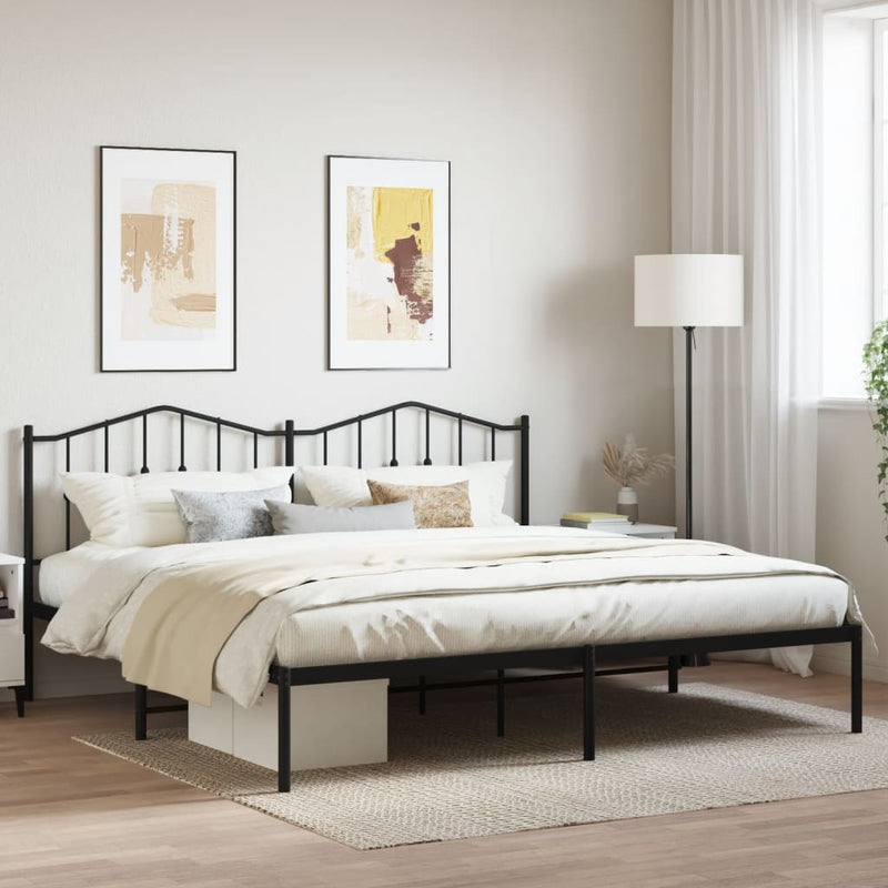Bedframe met hoofdbord metaal zwart 193x203 cm
