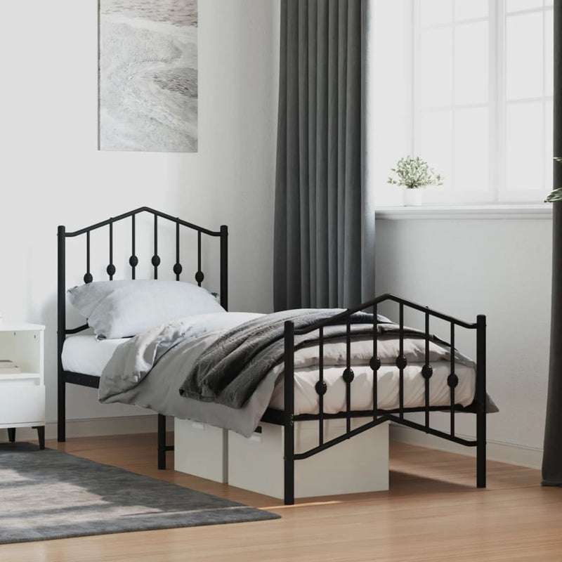 Bedframe met hoofd- en voeteneinde metaal zwart 75x190 cm
