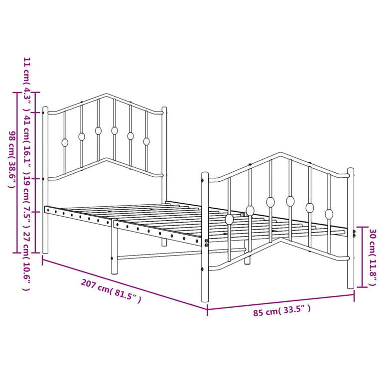 Bedframe met hoofd- en voeteneinde metaal zwart 80x200 cm