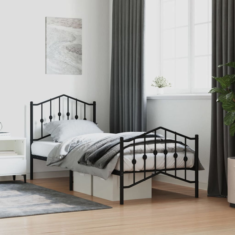 Bedframe met hoofd- en voeteneinde metaal zwart 90x200 cm