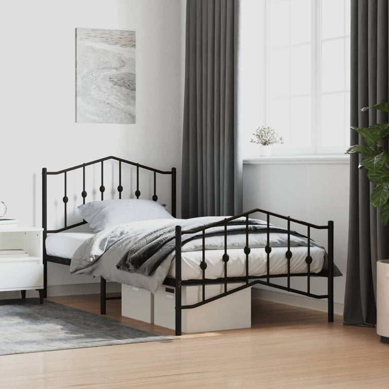 Bedframe met hoofd- en voeteneinde metaal zwart 100x190 cm