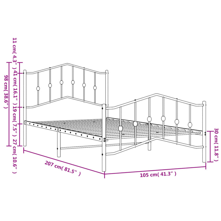 Bedframe met hoofd- en voeteneinde metaal zwart 100x200 cm