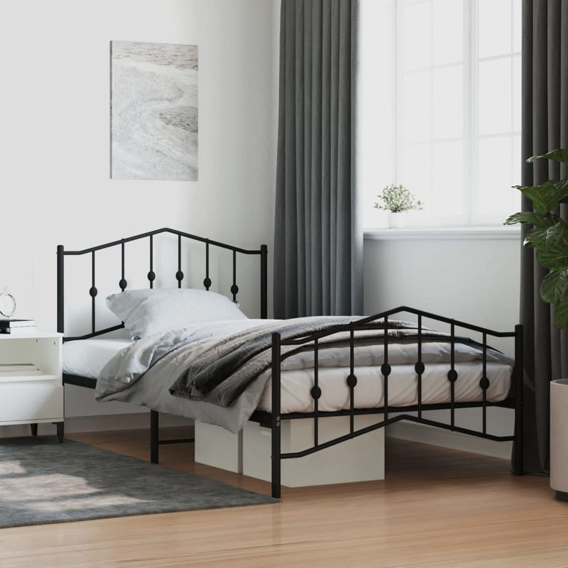Bedframe met hoofd- en voeteneinde metaal zwart 107x203 cm