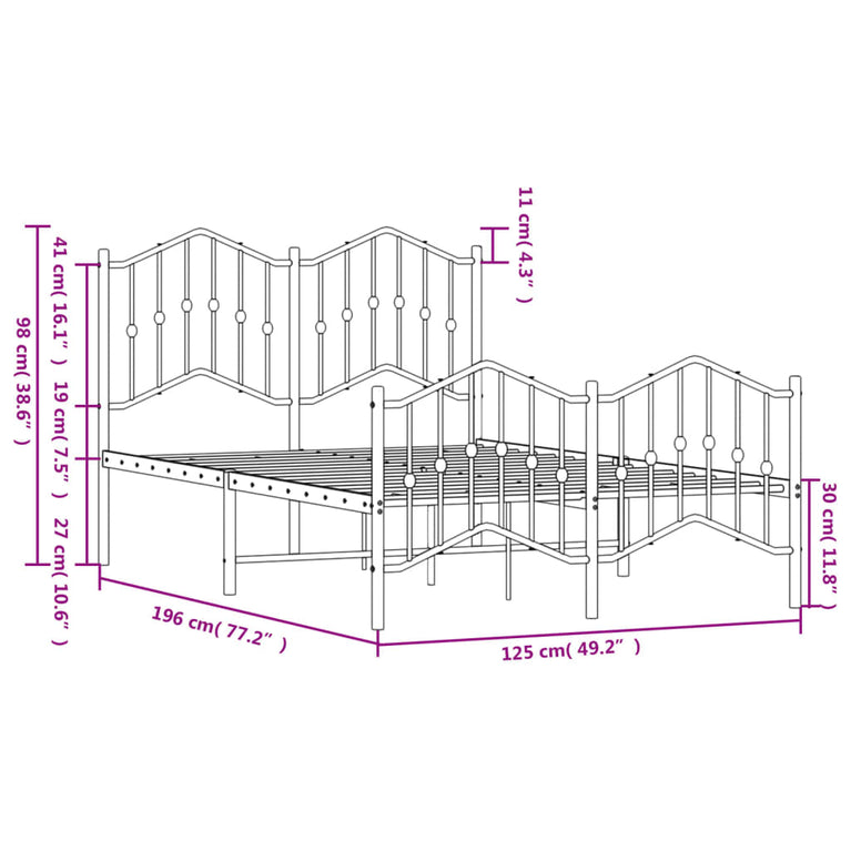 Bedframe met hoofd- en voeteneinde metaal zwart 120x190 cm
