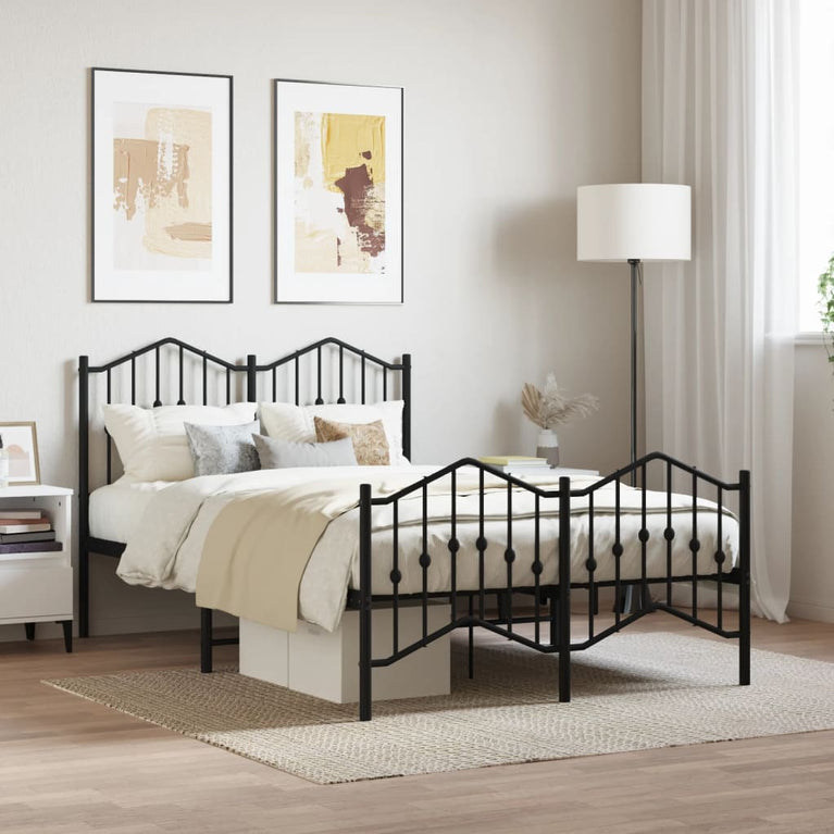 Bedframe met hoofd- en voeteneinde metaal zwart 120x190 cm