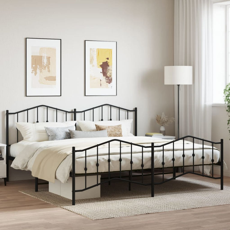 Bedframe met hoofd- en voeteneinde metaal zwart 200x200 cm
