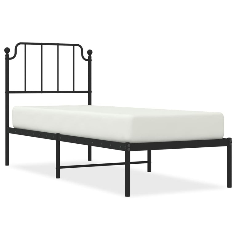 Bedframe met hoofdbord metaal zwart 75x190 cm