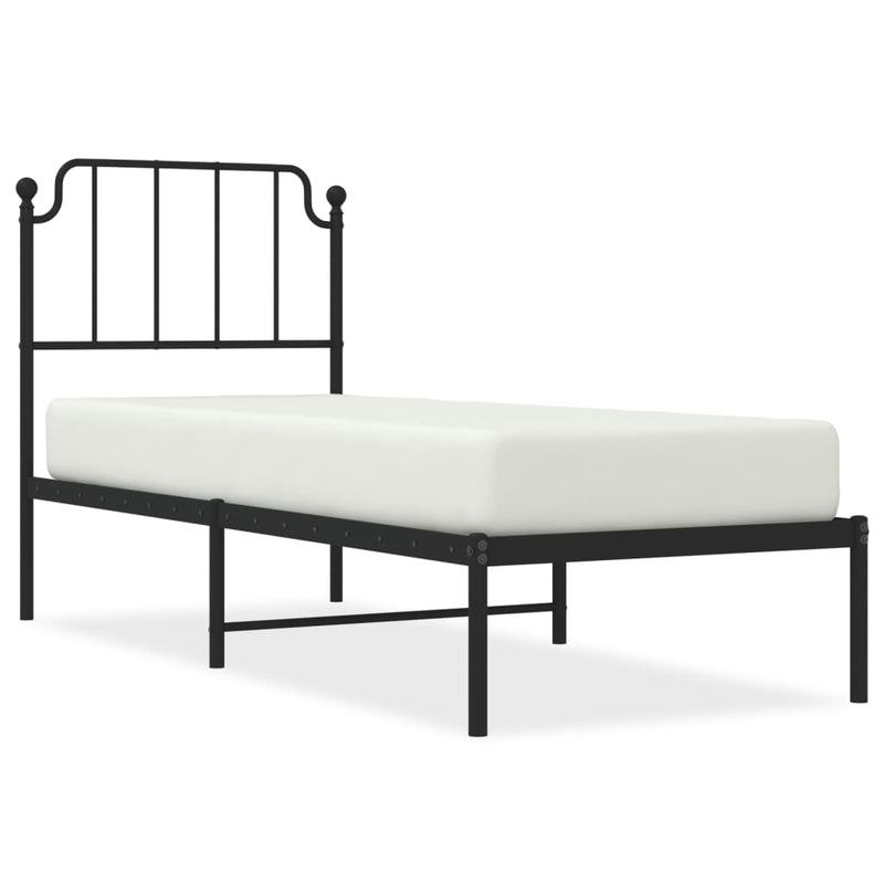 Bedframe met hoofdbord metaal zwart 75x190 cm