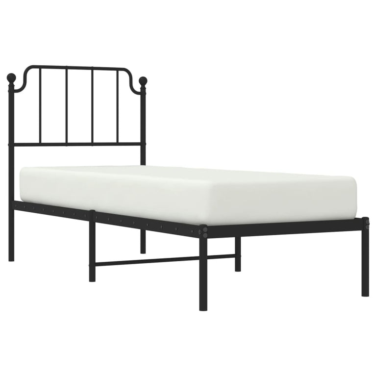 Bedframe met hoofdbord metaal zwart 75x190 cm