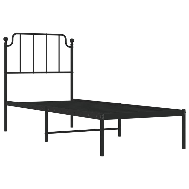 Bedframe met hoofdbord metaal zwart 75x190 cm