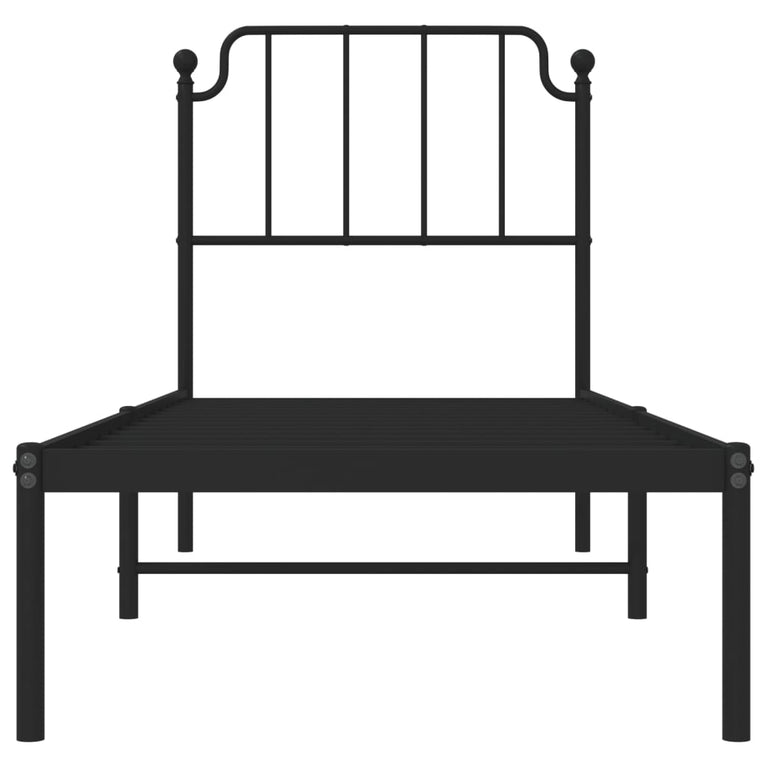 Bedframe met hoofdbord metaal zwart 75x190 cm