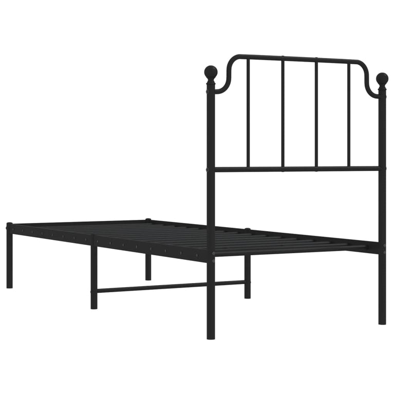 Bedframe met hoofdbord metaal zwart 75x190 cm