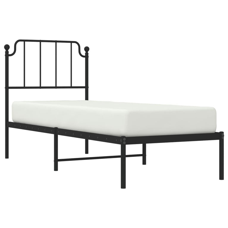 Bedframe met hoofdbord metaal zwart 80x200 cm
