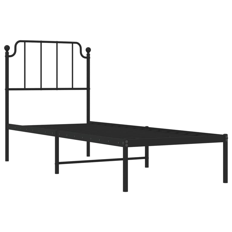 Bedframe met hoofdbord metaal zwart 80x200 cm