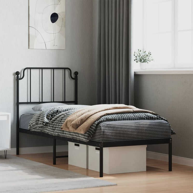 Bedframe met hoofdbord metaal zwart 80x200 cm