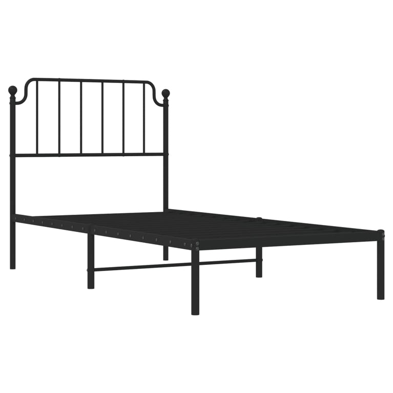Bedframe met hoofdbord metaal zwart 90x190 cm