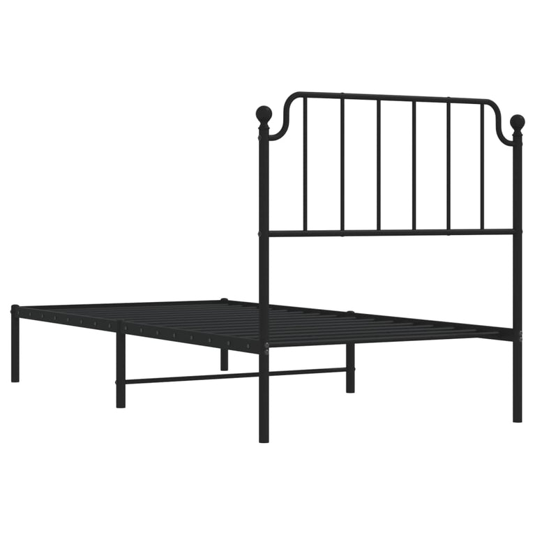 Bedframe met hoofdbord metaal zwart 90x190 cm
