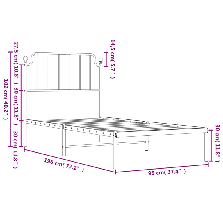 Bedframe met hoofdbord metaal zwart 90x190 cm