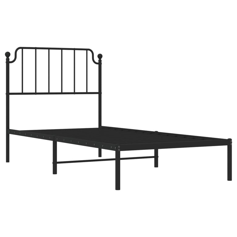 Bedframe met hoofdbord metaal zwart 90x200 cm