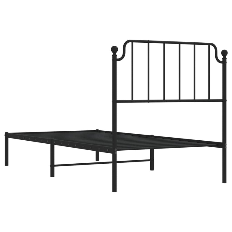 Bedframe met hoofdbord metaal zwart 90x200 cm