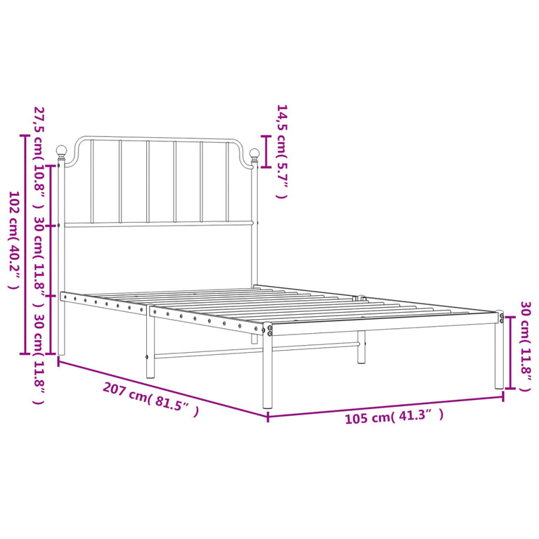 Bedframe met hoofdbord metaal zwart 100x200 cm