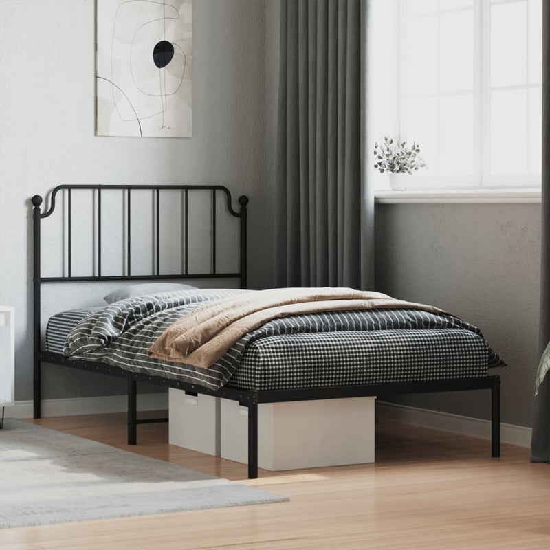 Bedframe met hoofdbord metaal zwart 100x200 cm