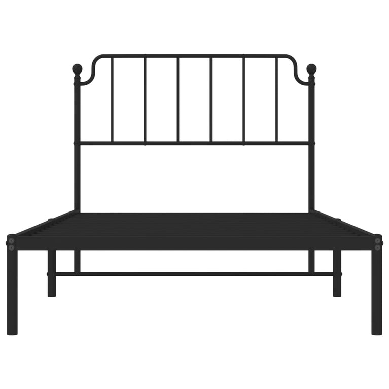 Bedframe met hoofdbord metaal zwart 107x203 cm