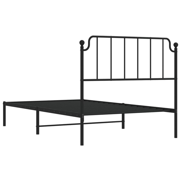 Bedframe met hoofdbord metaal zwart 107x203 cm