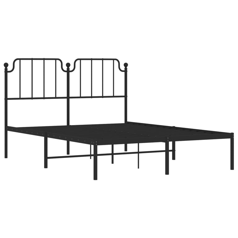 Bedframe met hoofdbord metaal zwart 150x200 cm