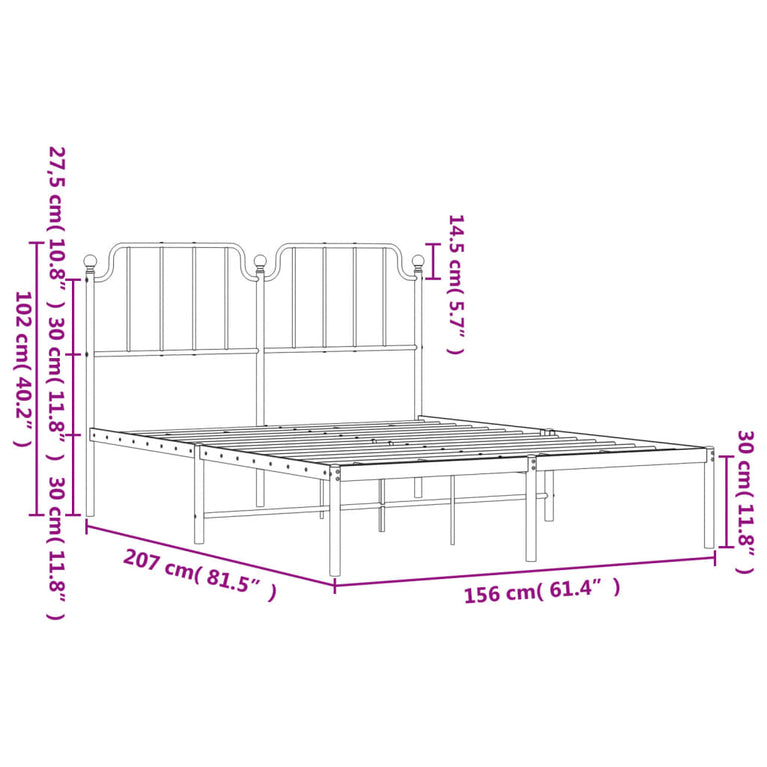 Bedframe met hoofdbord metaal zwart 150x200 cm