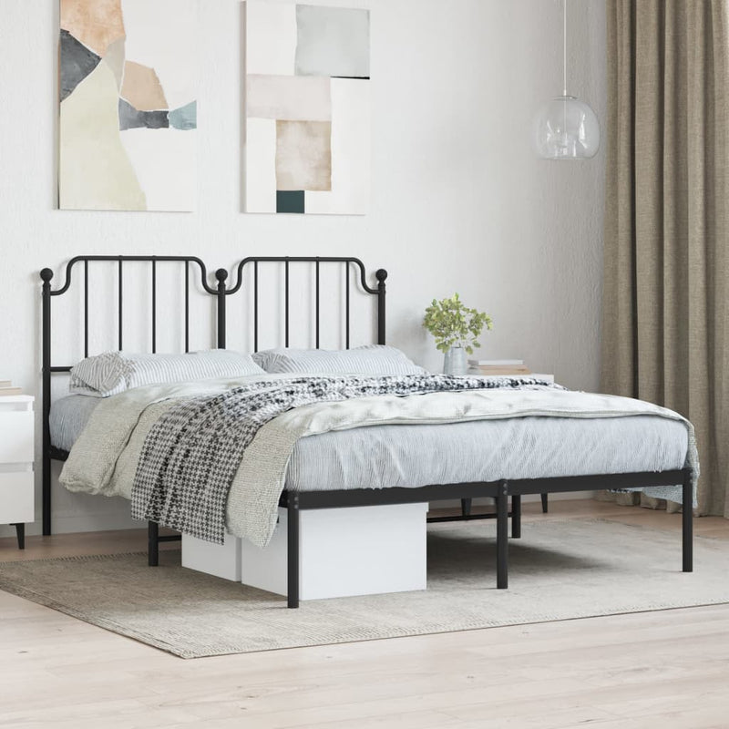 Bedframe met hoofdbord metaal zwart 150x200 cm