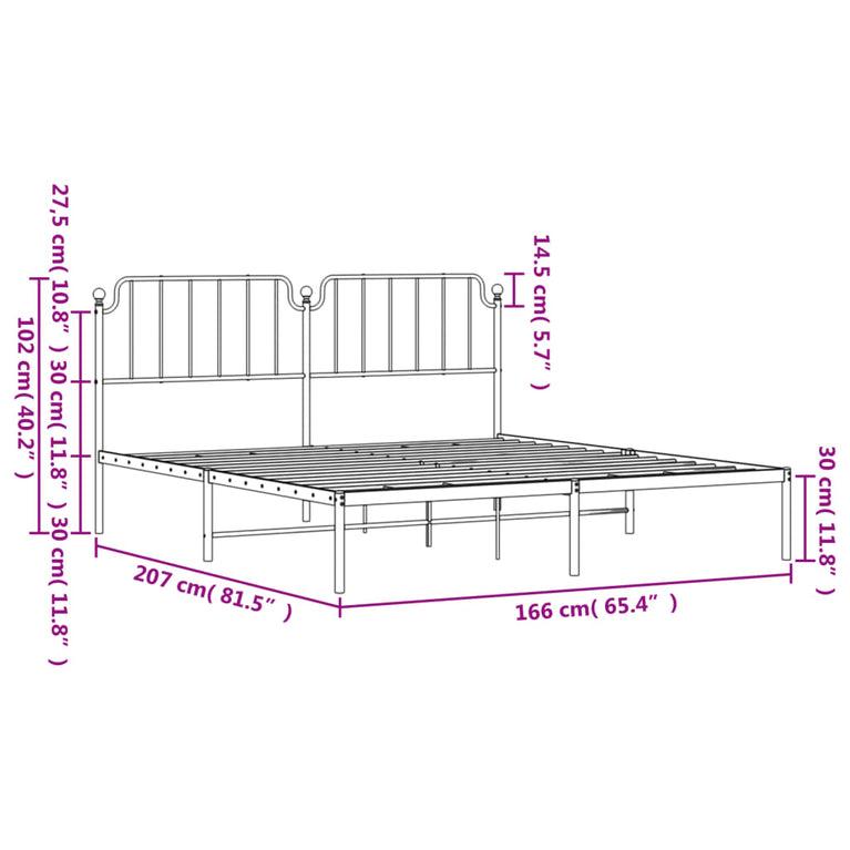 Bedframe met hoofdbord metaal zwart 160x200 cm