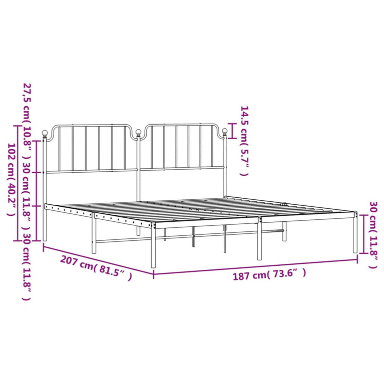 Bedframe met hoofdbord metaal zwart 180x200 cm