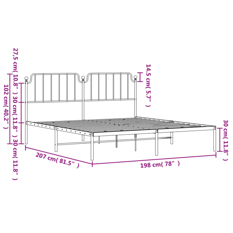 Bedframe met hoofdbord metaal zwart 193x203 cm