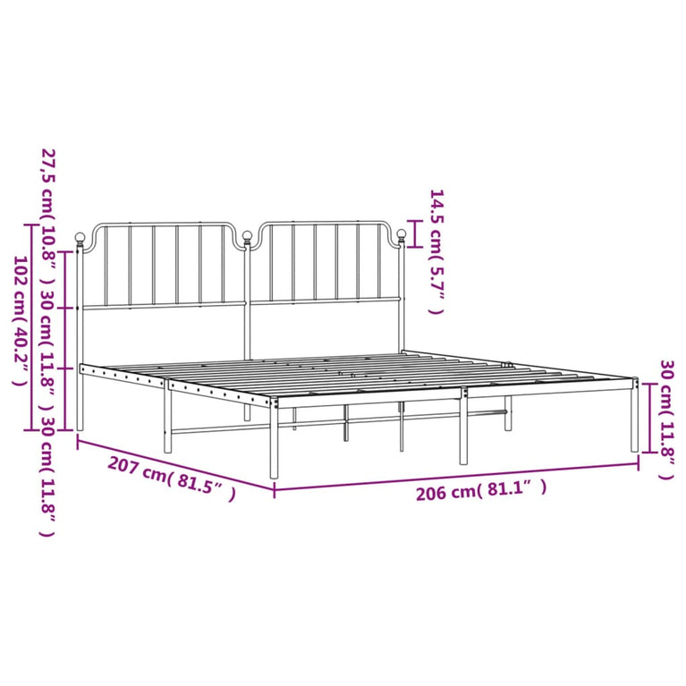 Bedframe met hoofdbord metaal zwart 200x200 cm