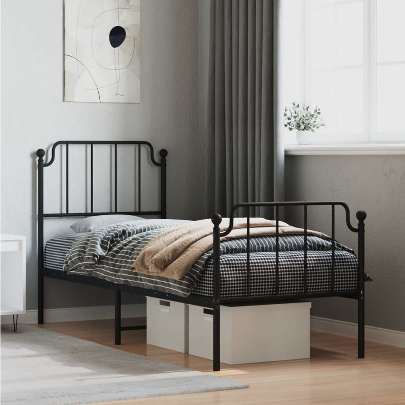 Bedframe met hoofd- en voeteneinde metaal zwart 80x200 cm