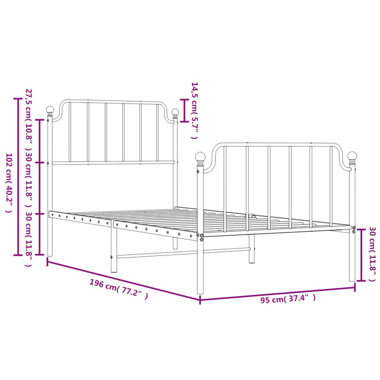 Bedframe met hoofd- en voeteneinde metaal zwart 90x190 cm