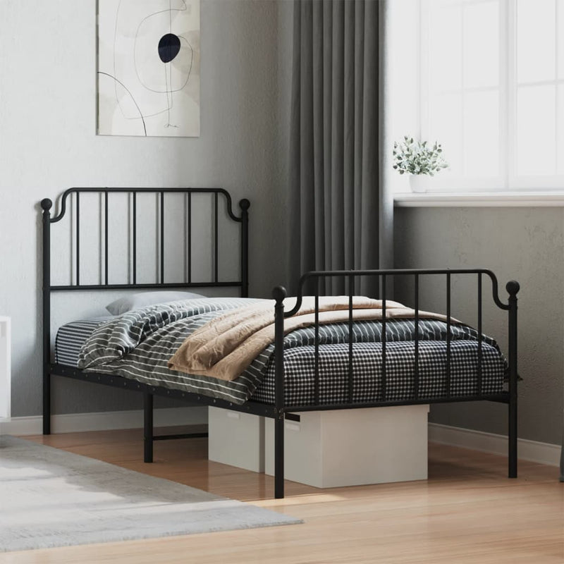 Bedframe met hoofd- en voeteneinde metaal zwart 90x200 cm