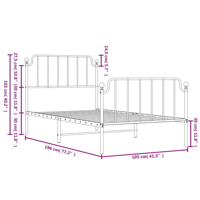 Bedframe met hoofd- en voeteneinde metaal zwart 100x190 cm